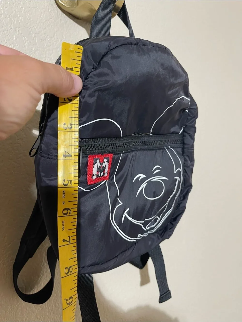 Zara Black Mini Backpack with White Mickey Line Graphic